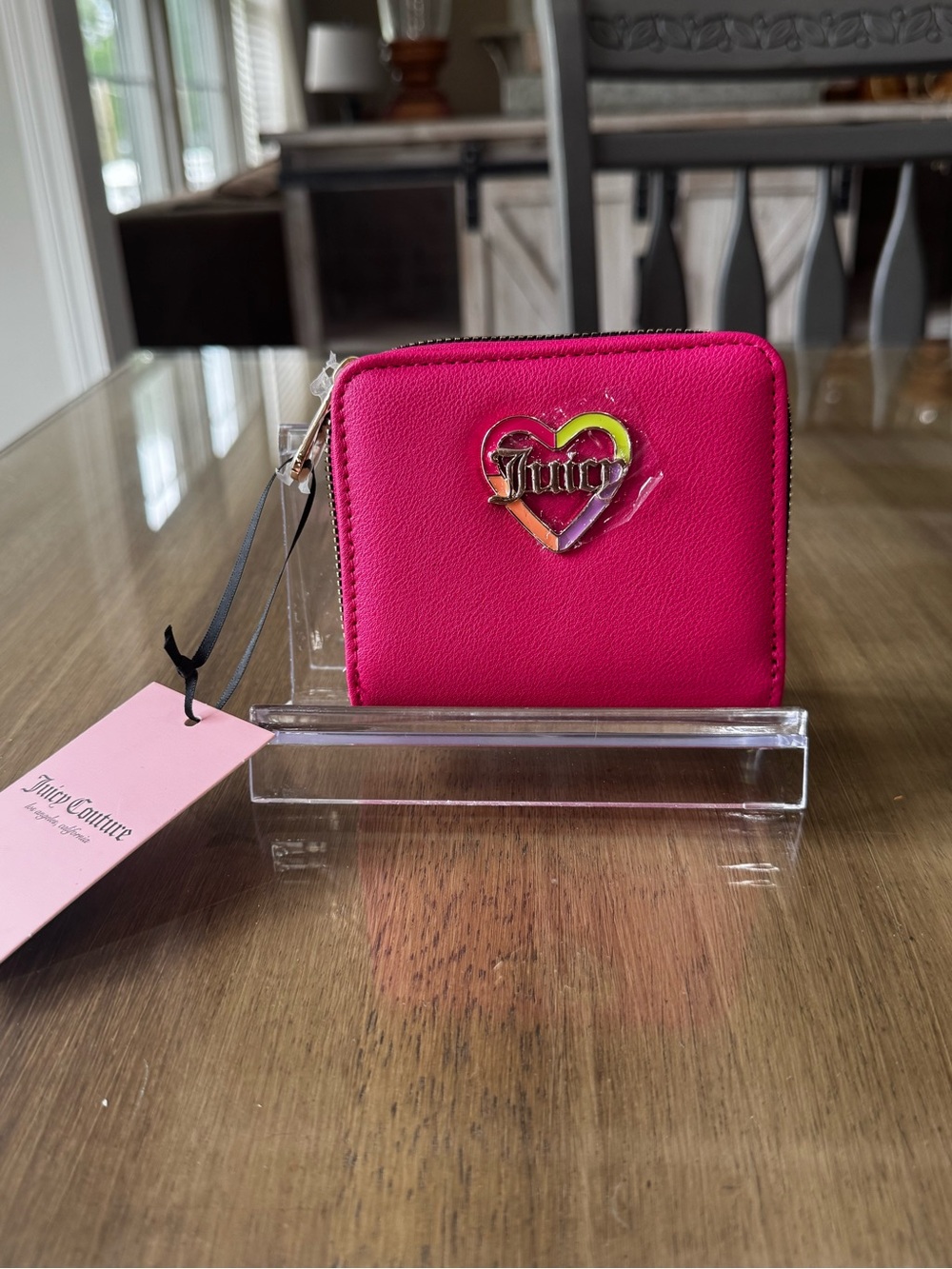 Juicy Couture Bright Pink Zip-Around Heart Wallet, NWT